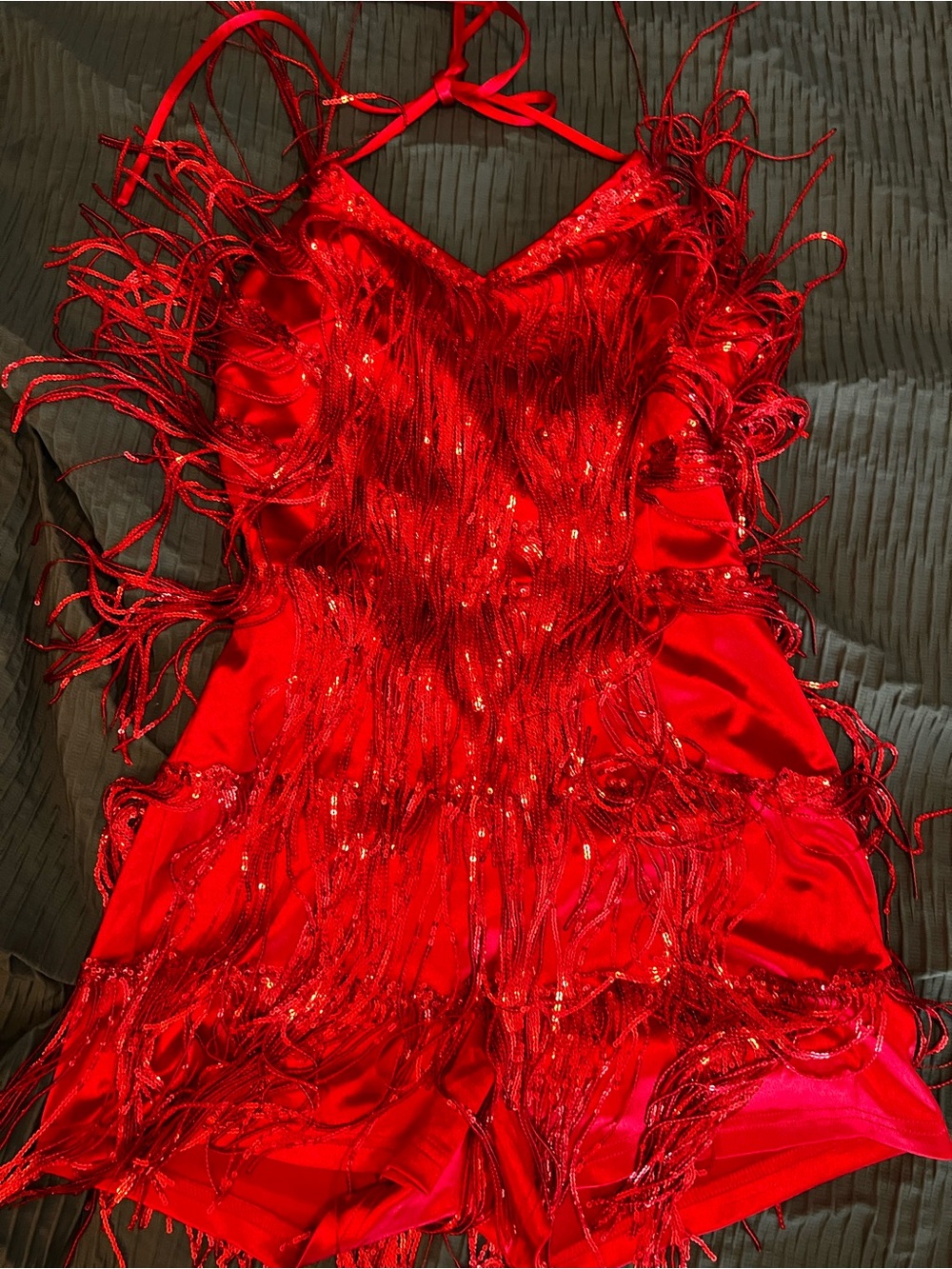 Red Fringe Sequin Party Dress